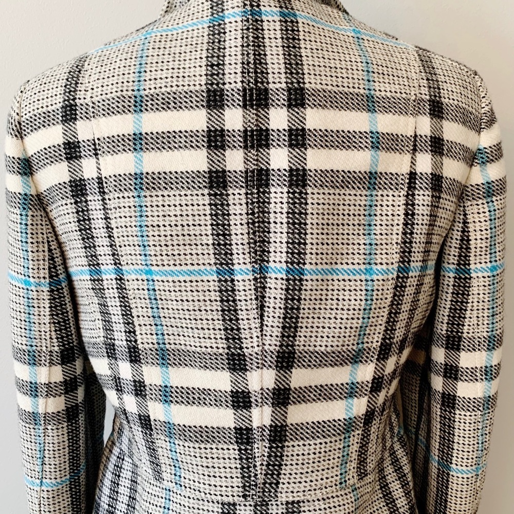 Burberry Tailored Plaid Women's Jacket - Cream & Black with Teal Accents - Picture 4 of 16